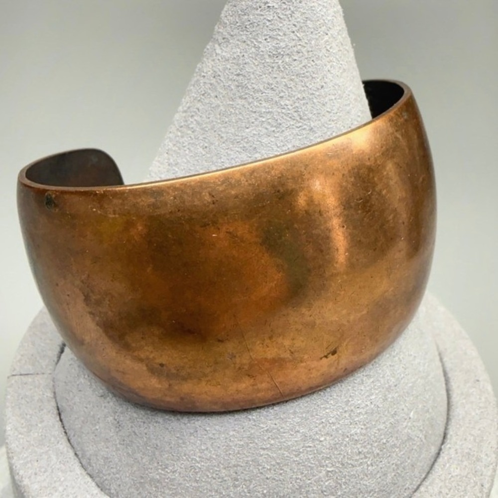 Vintage Wide Copper Cuff Bracelet 6.75" 1970s Brutalist Minimalist
